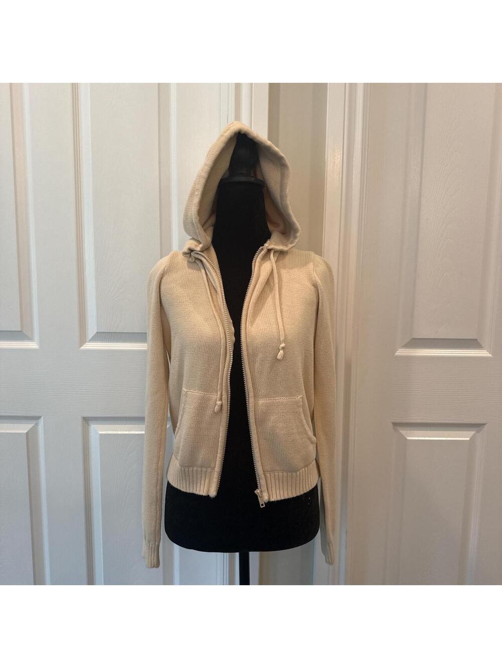 Brandy Melville Women's Cream and Tan Hoody